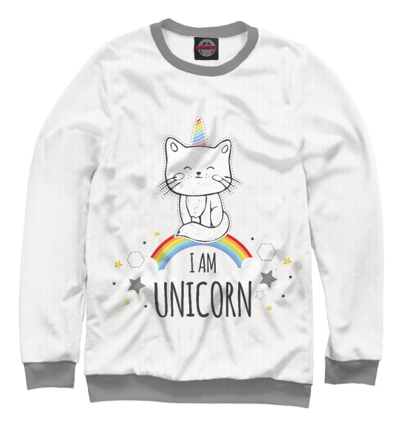 Женский свитшот с изображением Unicorn Cat цвета Белый