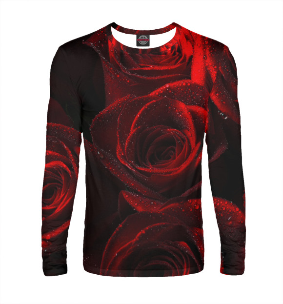 Мужской лонгслив с притом Красные розы цвета Белый Мужской лонгслив с изображением Красные розы цвета Белый