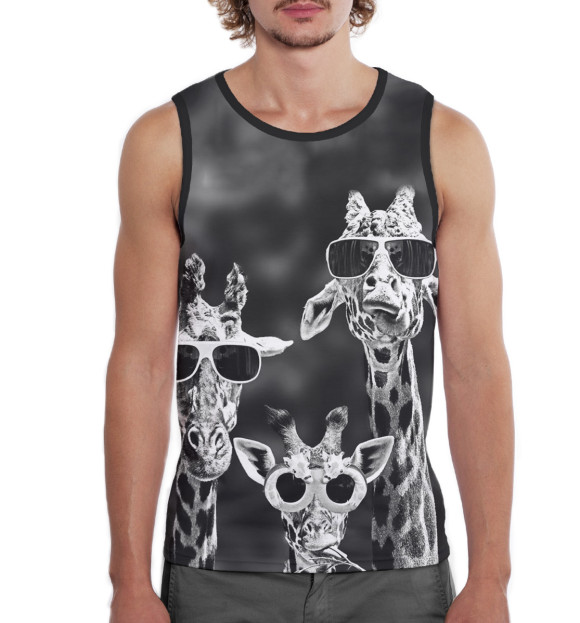 Мужская майка с притом Жирафы в очках цвета Белый Мужская майка с изображением Жирафы в очках цвета Белый