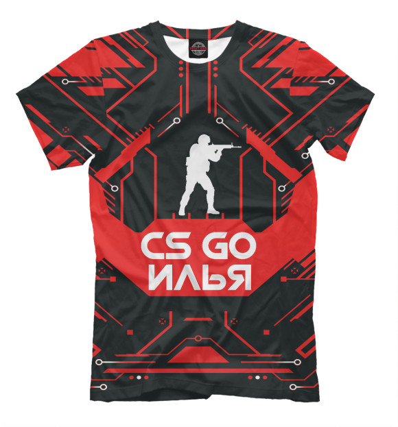 Мужская футболка с изображением Илья в стиле CS GO цвета Черный