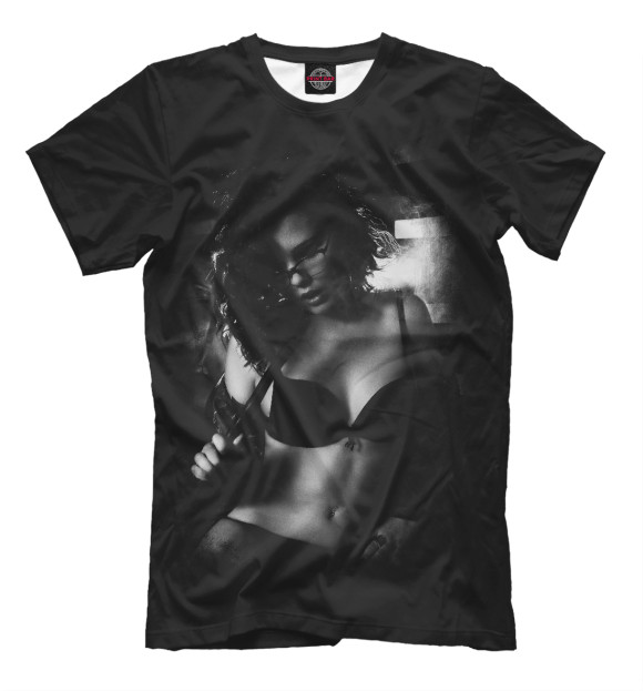 Мужская футболка с изображением Девушка с кальяном цвета Черный