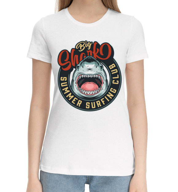 Женская хлопковая футболка с изображением Акула цвета Белый