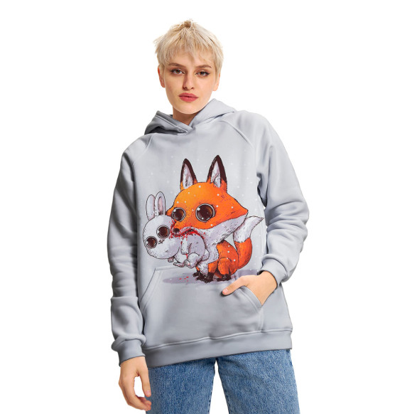 Женское худи с изображением Лиса и кролик цвета Белый