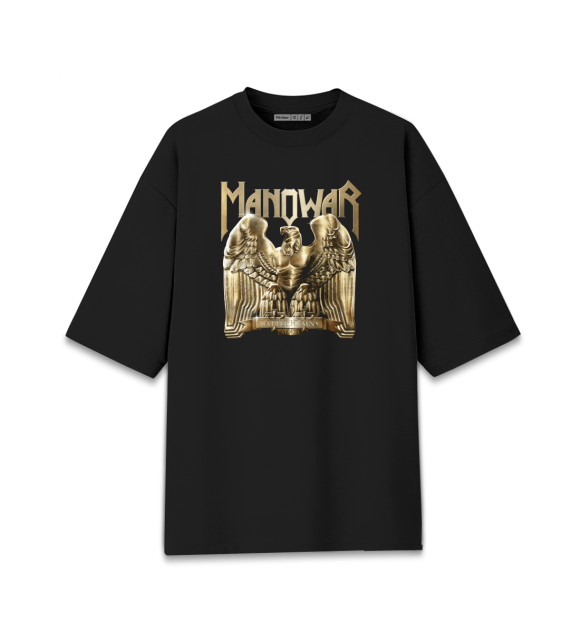 Женская футболка оверсайз с притом Manowar цвета Черный Женская футболка оверсайз с изображением Manowar цвета Черный