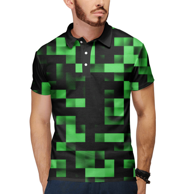 Мужское поло с изображением Зеленые кубики цвета Белый