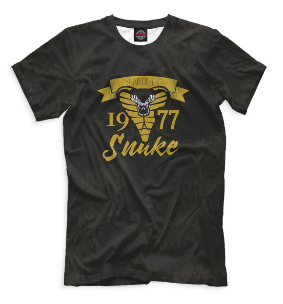 Мужская футболка с изображением Год змеи —1977 цвета Черный