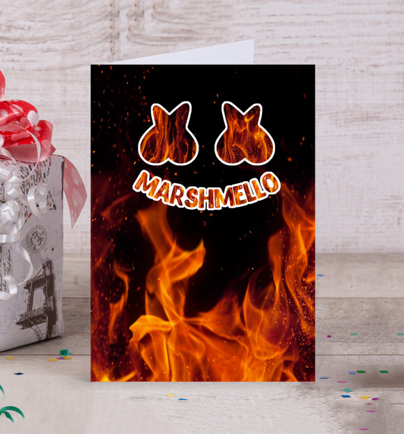Открытка с изображением Marshmello Fire цвета Белый