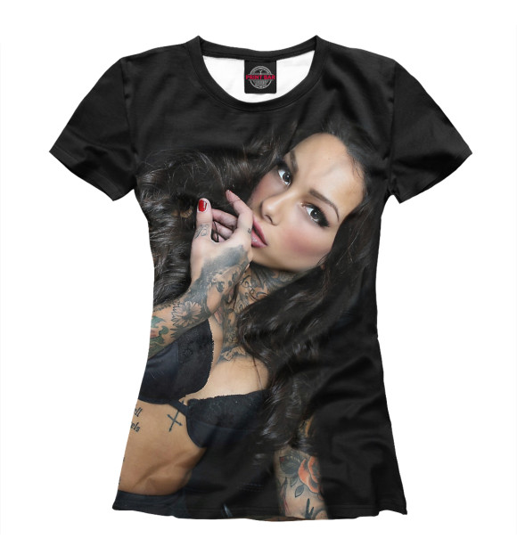 Женская футболка с изображением Girl  with tattoo цвета Белый