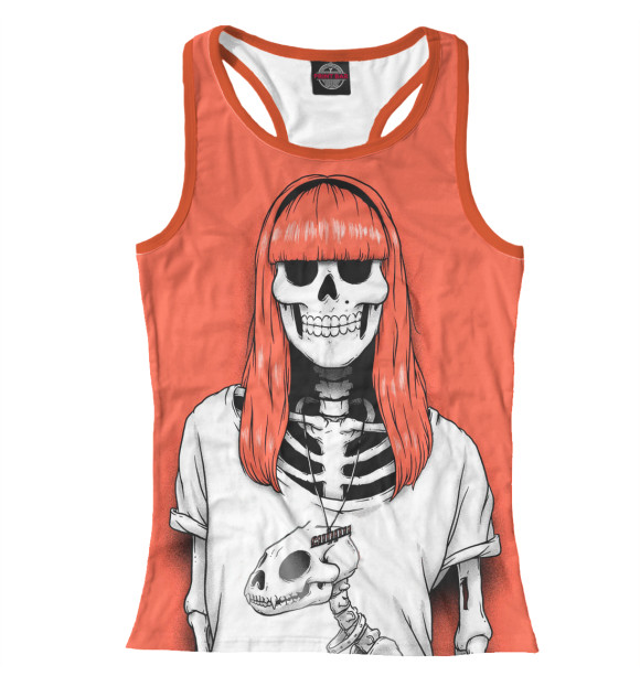 Женская майка-борцовка с изображением Девушка скелет цвета Белый