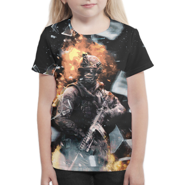 Футболка для девочек с изображением Modern Warfare цвета Белый