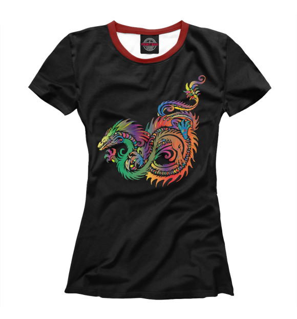 Женская футболка с изображением Радужный дракон цвета Белый