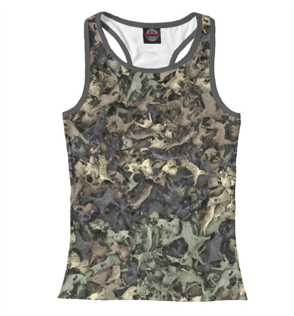 Женская майка-борцовка с изображением Камуфляж с котиками цвета Белый