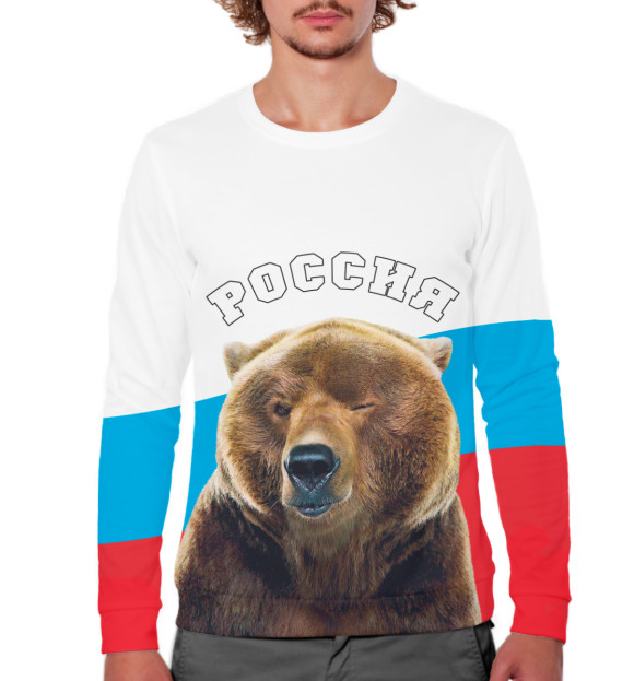 Мужской свитшот с изображением Медведь подмигивает цвета Белый