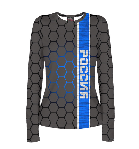 Женский лонгслив с изображением РОССИЯ броня цвета Белый