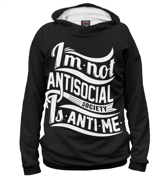 Мужское худи с изображением Antisocial цвета Белый