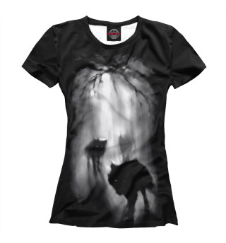 Женская футболка Волки ночью в лесу