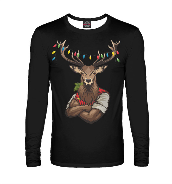 Мужской лонгслив с изображением Крутой олень цвета Белый