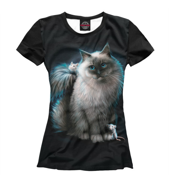 Женская футболка с изображением Cat and mouse цвета Белый