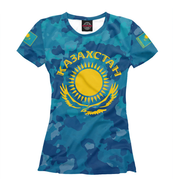 Женская футболка с изображением Казахстан цвета Р‘РµР»С‹Р№
