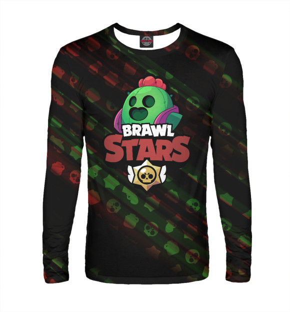 Мужской лонгслив с притом Brawl Stars Spike цвета Белый Мужской лонгслив с изображением Brawl Stars Spike цвета Белый