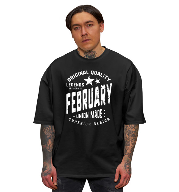 Мужская футболка оверсайз с изображением Legends are rorn in February цвета Черный