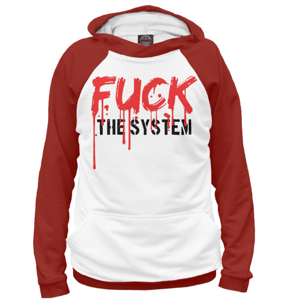 Мужское худи с изображением Fuck the System (подтеки) цвета Белый