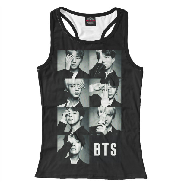 Женская майка-борцовка с изображением BTS цвета Белый