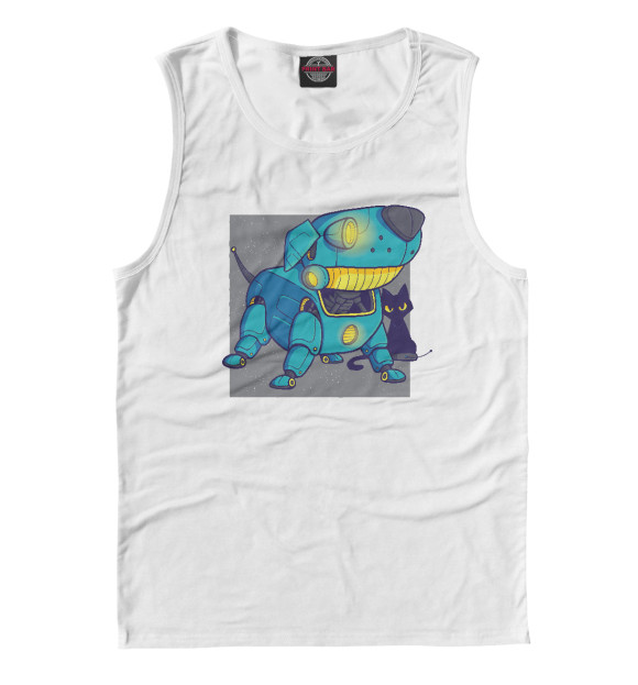 Мужская майка с изображением Собака робот цвета Белый