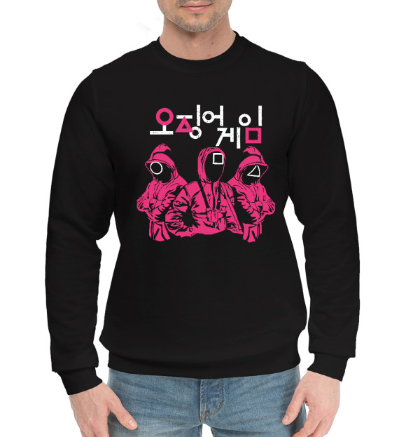 Мужской хлопковый свитшот с изображением Игра в кальмара цвета Черный