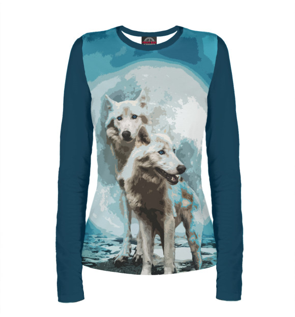 Женский лонгслив с изображением Белые Волки цвета Белый