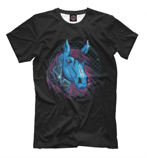 Мужская футболка с изображением Неоновая лошадь цвета Белый