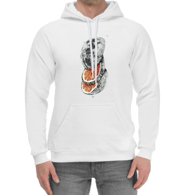 Мужской хлопковый худи с изображением Апельсиновая Луна цвета Белый