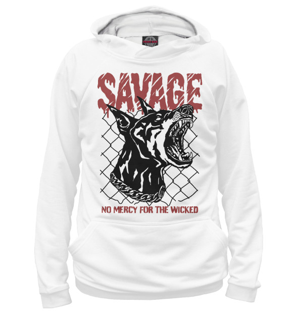 Мужское худи с изображением SAVAGE цвета Белый