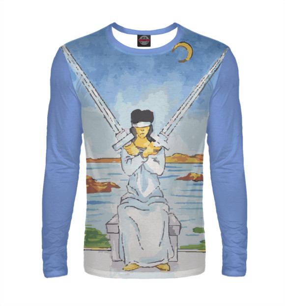 Мужской лонгслив с изображением Таро Уэйта - Двойка Мечей цвета Белый