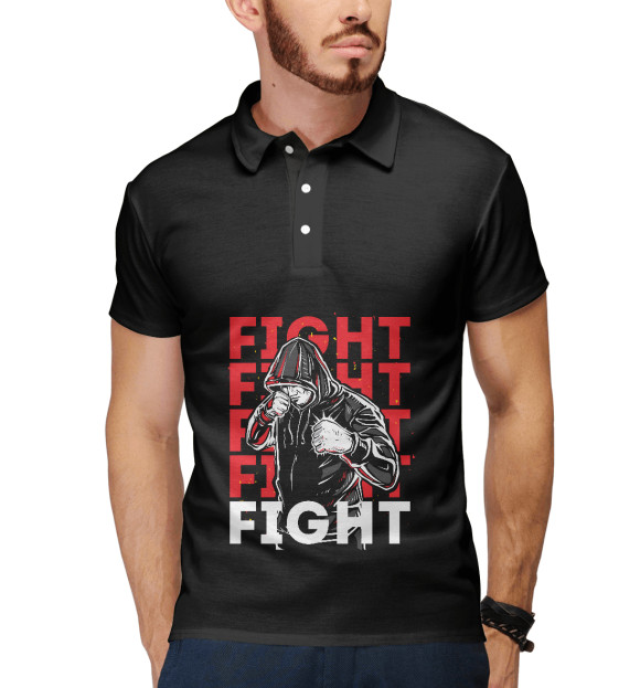 Мужское поло с изображением FIGHT цвета Белый