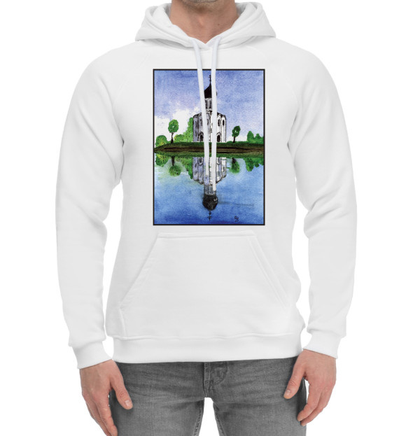 Мужской хлопковый худи с изображением Храм цвета Белый