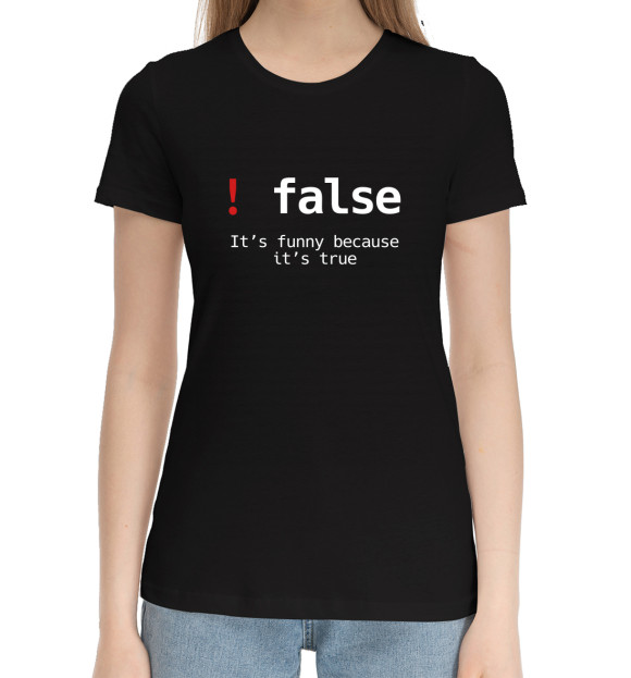 Женская хлопковая футболка с изображением False цвета Черный