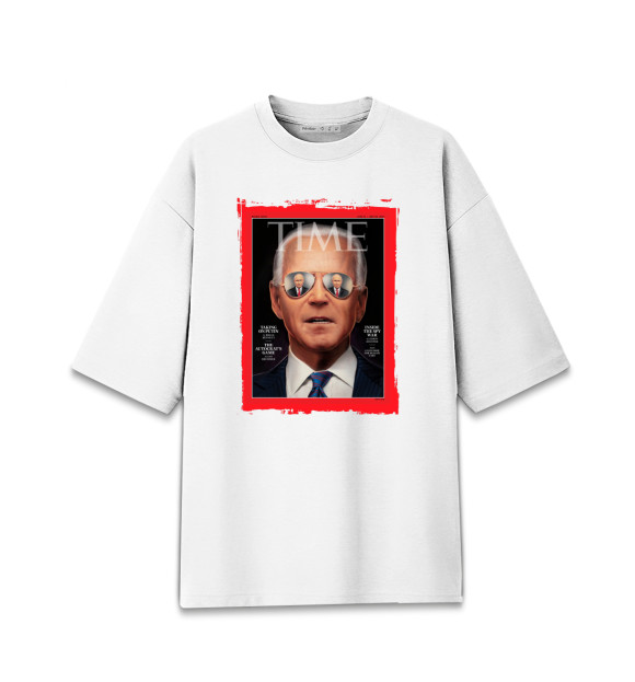 Женская футболка оверсайз с изображением Журнал Тайм, Байден - Путин цвета Белый