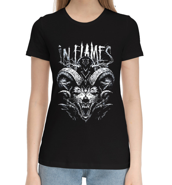 Женская хлопковая футболка с изображением In Flames цвета Черный