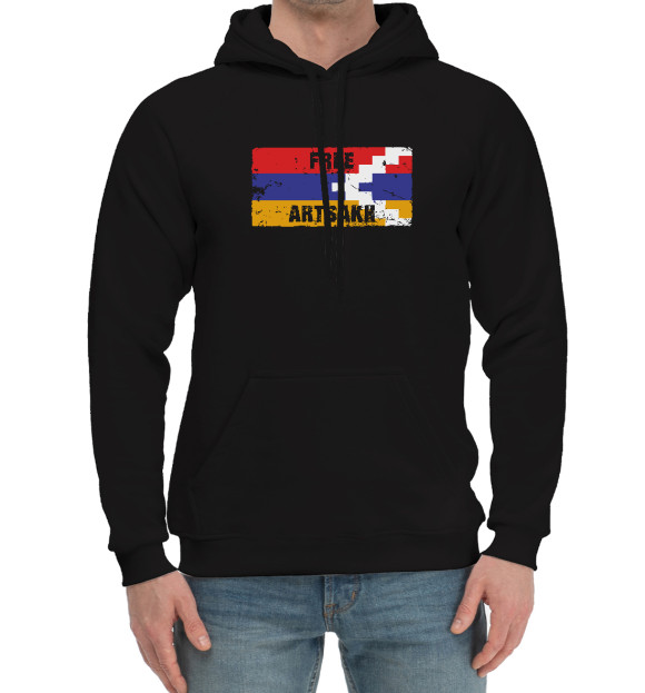 Мужской хлопковый худи с изображением Free Artsakh цвета Черный