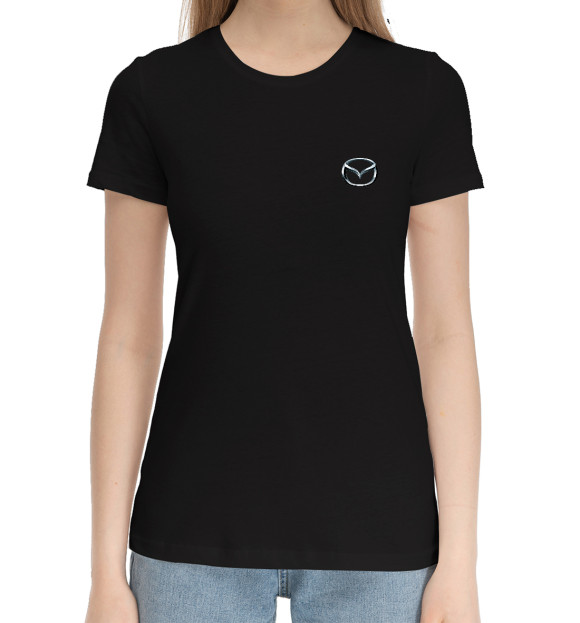 Женская хлопковая футболка с изображением Mazda цвета Черный