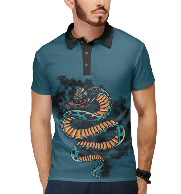 Мужское поло с изображением Snake цвета Белый