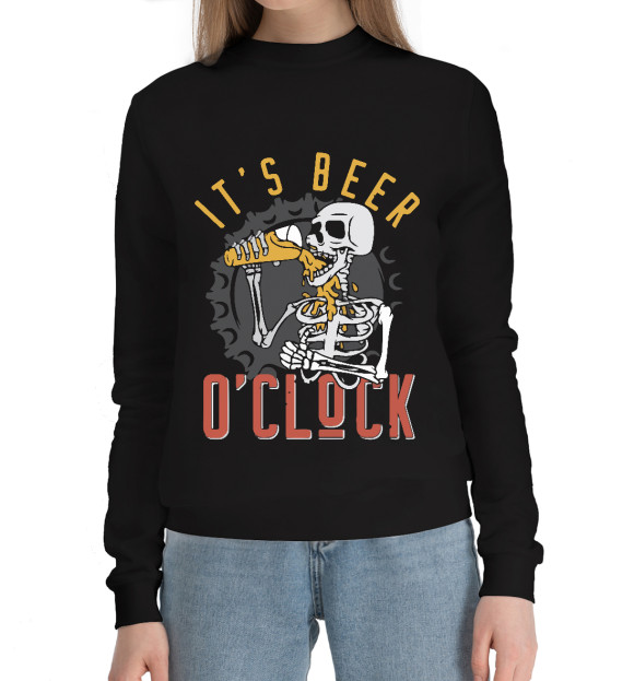 Женский хлопковый свитшот с изображением It's beer o'clock цвета Черный