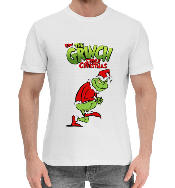 Мужская хлопковая футболка с изображением The Grinch цвета Белый