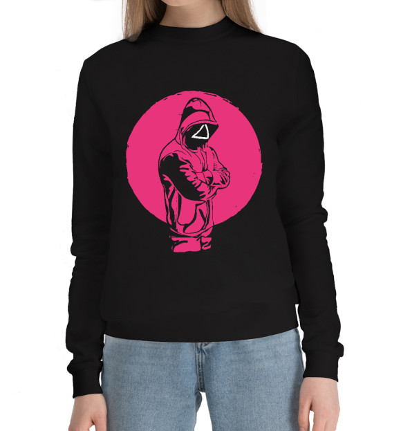 Женский хлопковый свитшот с изображением Squid Game цвета Черный