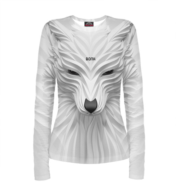 Женский лонгслив с изображением Белый волк - handeyework цвета Белый
