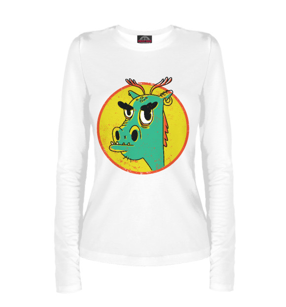 Женский лонгслив с притом Cool dragon цвета Белый Женский лонгслив с изображением Cool dragon цвета Белый