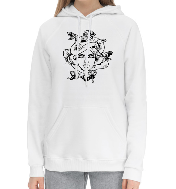 Женский хлопковый худи с изображением Medusa tattoo print цвета Белый