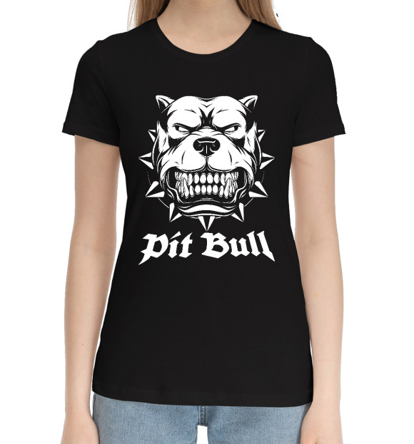 Женская хлопковая футболка с изображением Злой Питбуль (Pit Bull) цвета Черный