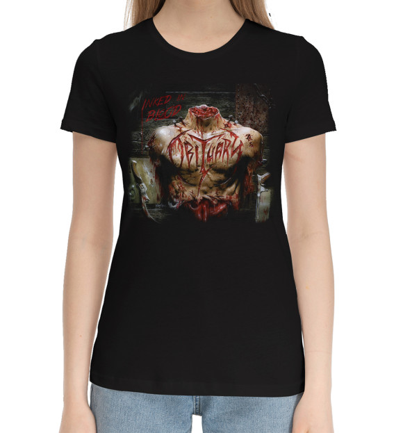 Женская хлопковая футболка с изображением Obituary цвета Черный
